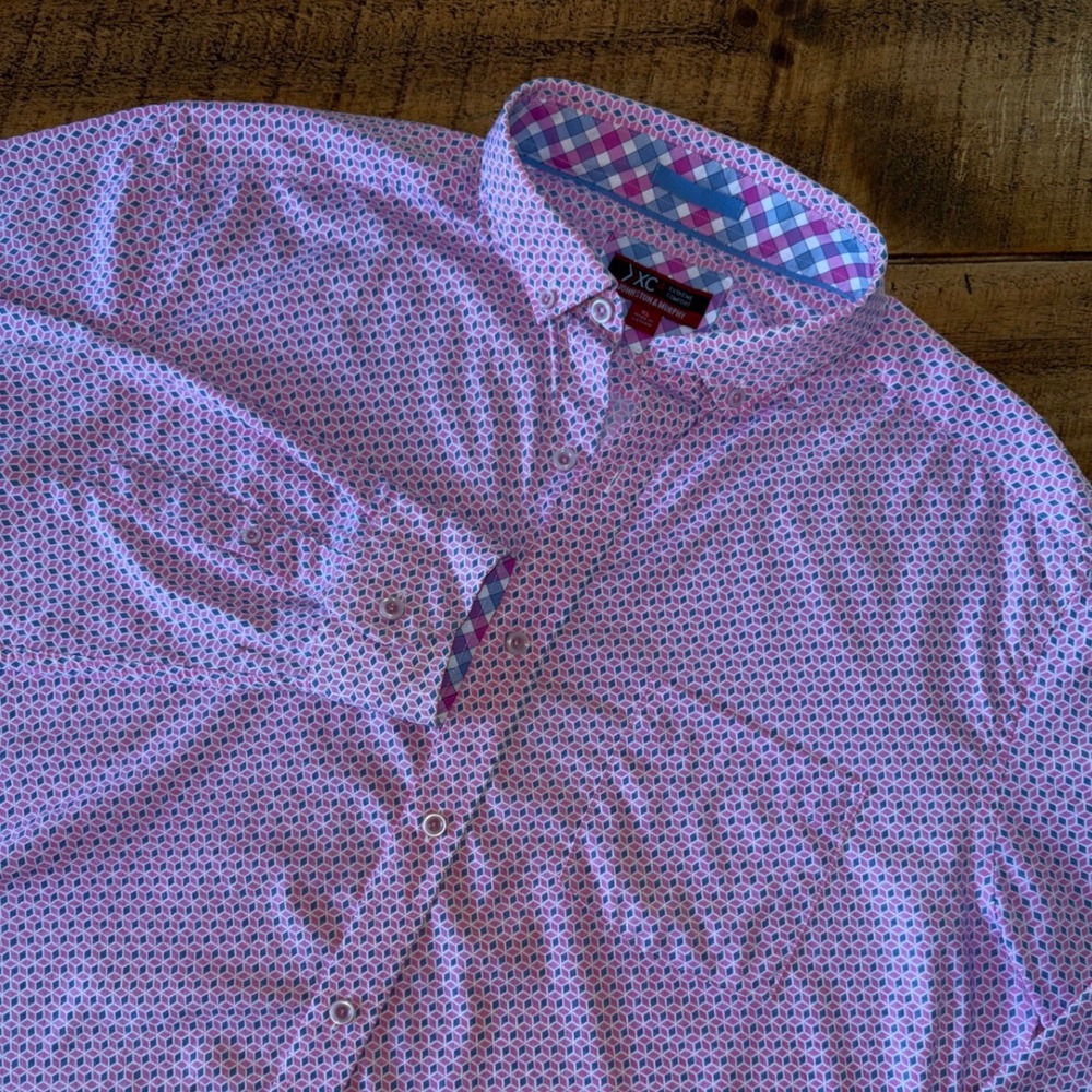 Johnston & Murphy XC Mens Extreme Comfort Pink Geometric Long Sleeve Shirt XL